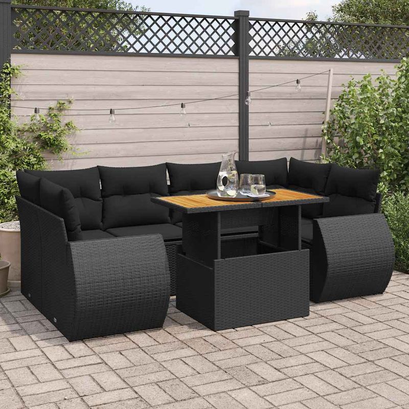 Casa si Gradina - Gradina si terasa - Mobilier exterior - Seturi mobila gradina - Set canapele de gradina cu perne, 7 piese, negru, poliratan - Infinity.ro