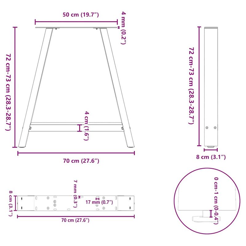 Casa si Gradina - Mobilier - Feronerie si accesorii mobila - Picioare masuta cafea in forma A 2 buc alb 70x(72-73) cm otel - Infinity.ro