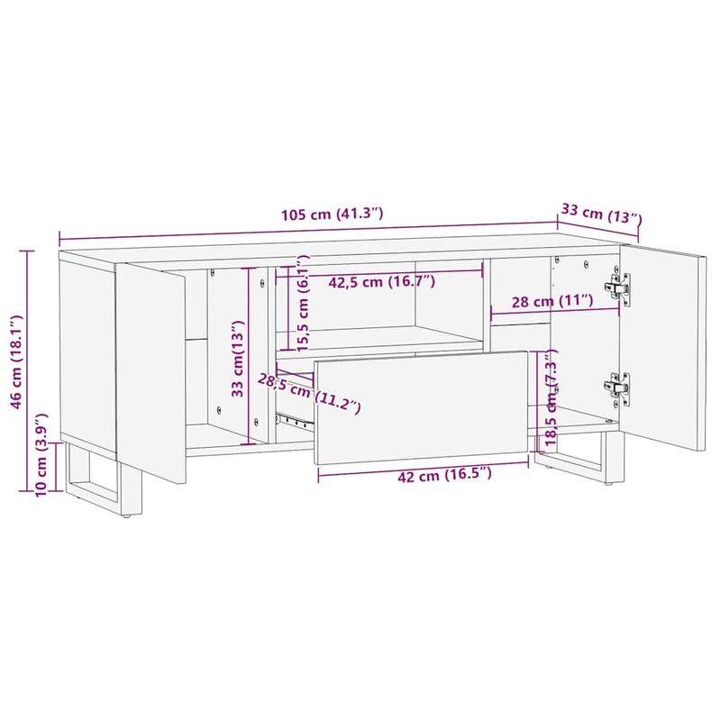 Casa si Gradina - Mobilier - Comode si corpuri - Comode - Comoda TV, negru, 105x33x46 cm, lemn masiv de mango - Infinity.ro