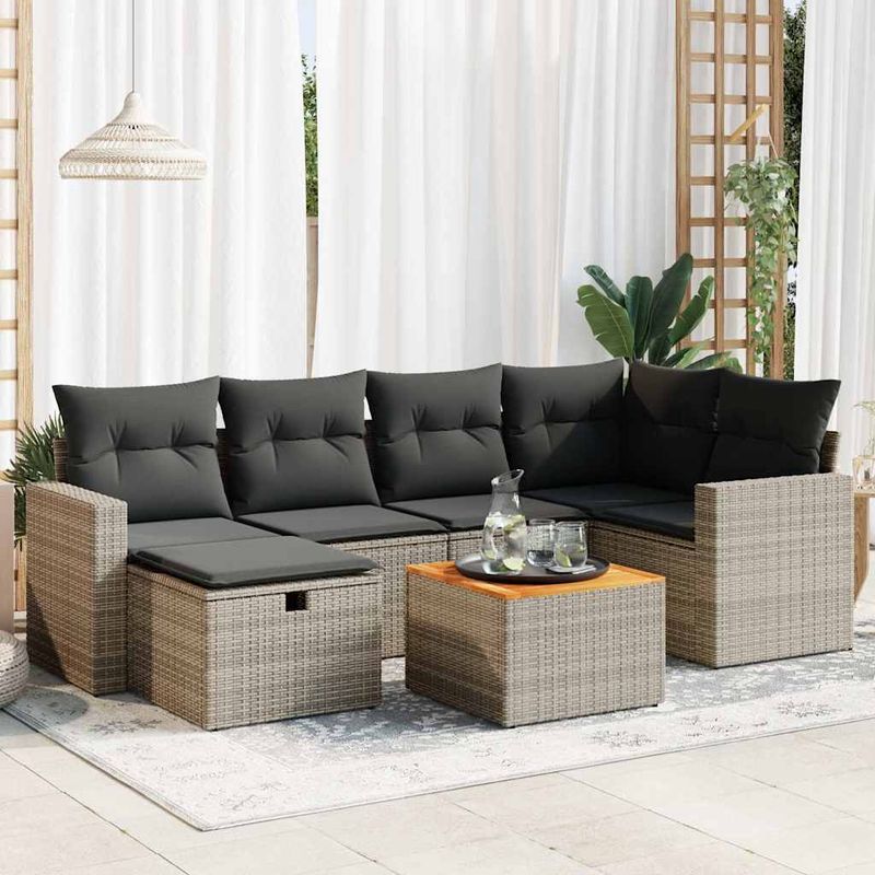 Casa si Gradina - Gradina si terasa - Mobilier exterior - Seturi mobila gradina - Set canapele de gradina, 7 piese, cu perne, gri, poliratan - Infinity.ro