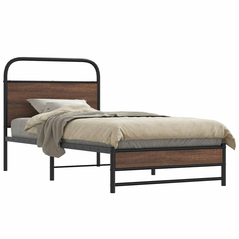 Casa si Gradina - Mobilier - Paturi si accesorii - Paturi - Cadru pat fara saltea stejar maro, 107x203 cm, lemn prelucrat, model cu tăblie de cap și tăblie de picioare joasă dublă - Infinity.ro