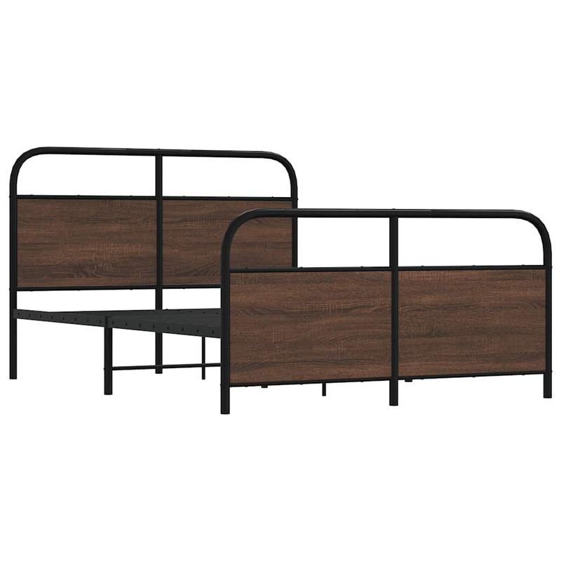 Casa si Gradina - Mobilier - Paturi si accesorii - Paturi - Cadru pat fara saltea stejar maro, 120x200 cm, lemn prelucrat, model cu tăblie și suport de picioare - Infinity.ro
