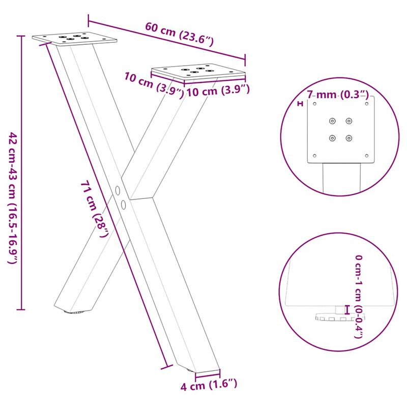 Casa si Gradina - Mobilier - Feronerie si accesorii mobila - Picioare pentru masuta cafea in forma de X, 2 buc Antracit Otel, mărime 60x(42-43) cm (40 mm) - Infinity.ro