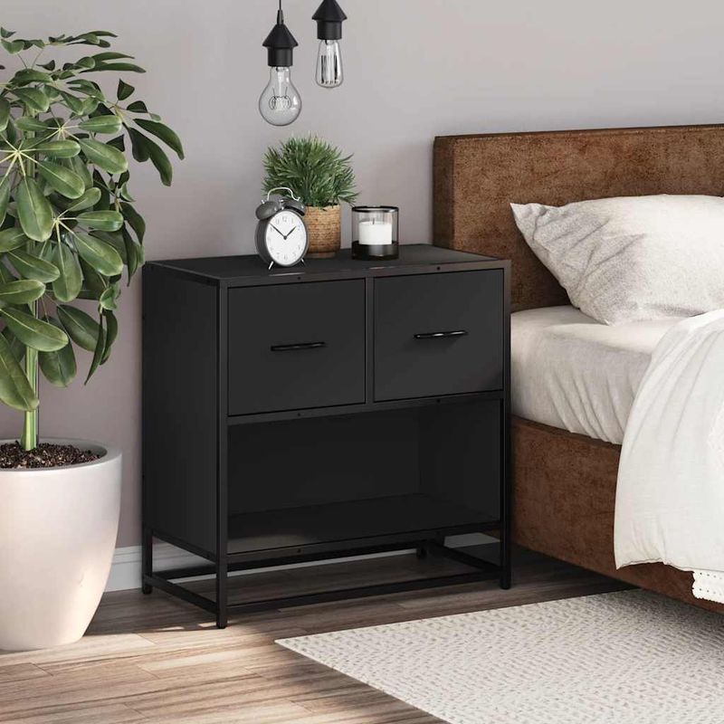 Casa si Gradina - Mobilier - Comode si corpuri - Noptiere - Noptiera neagra 60x31x60 cm lemn prelucrat si metal - Infinity.ro