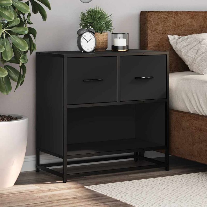 Casa si Gradina - Mobilier - Comode si corpuri - Noptiere - Noptiera neagra 60x31x60 cm lemn prelucrat si metal - Infinity.ro