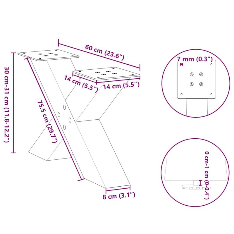 Casa si Gradina - Mobilier - Feronerie si accesorii mobila - Picioare pentru masuta cafea in forma de X, 2 buc Antracit Otel, mărime 60x(30-31) cm (80 mm) - Infinity.ro