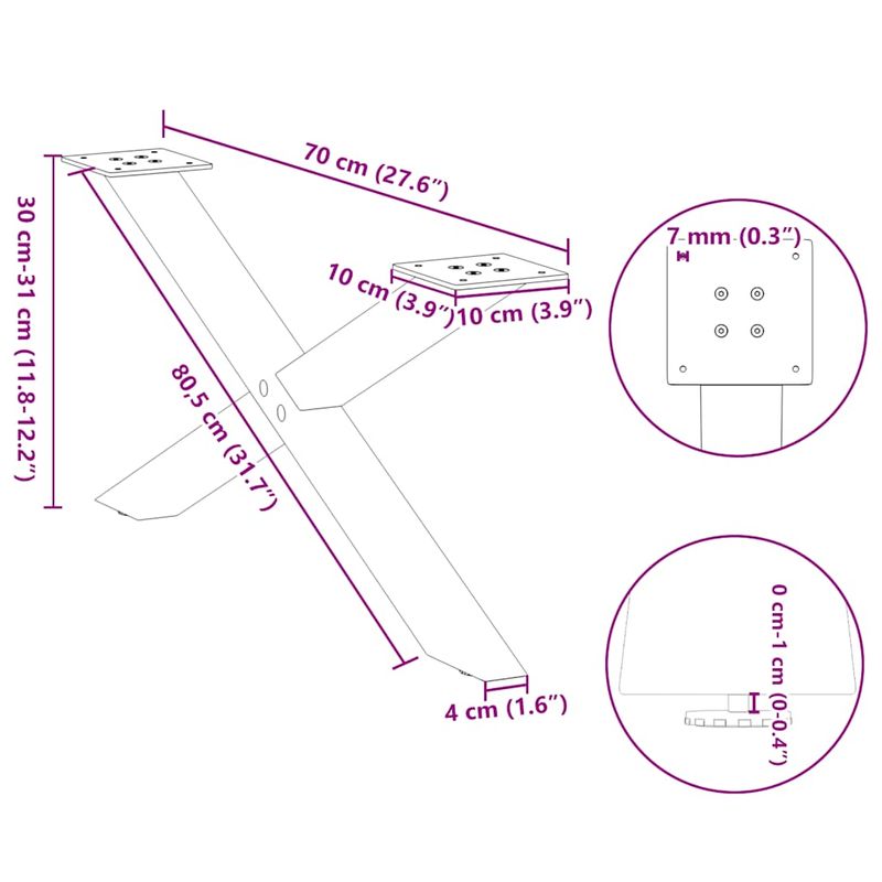 Casa si Gradina - Mobilier - Feronerie si accesorii mobila - Picioare masuta cafea in forma X, 2 buc alb 70x(30-31) cm otel, mărime 70x(30-31) cm (40 mm) - Infinity.ro