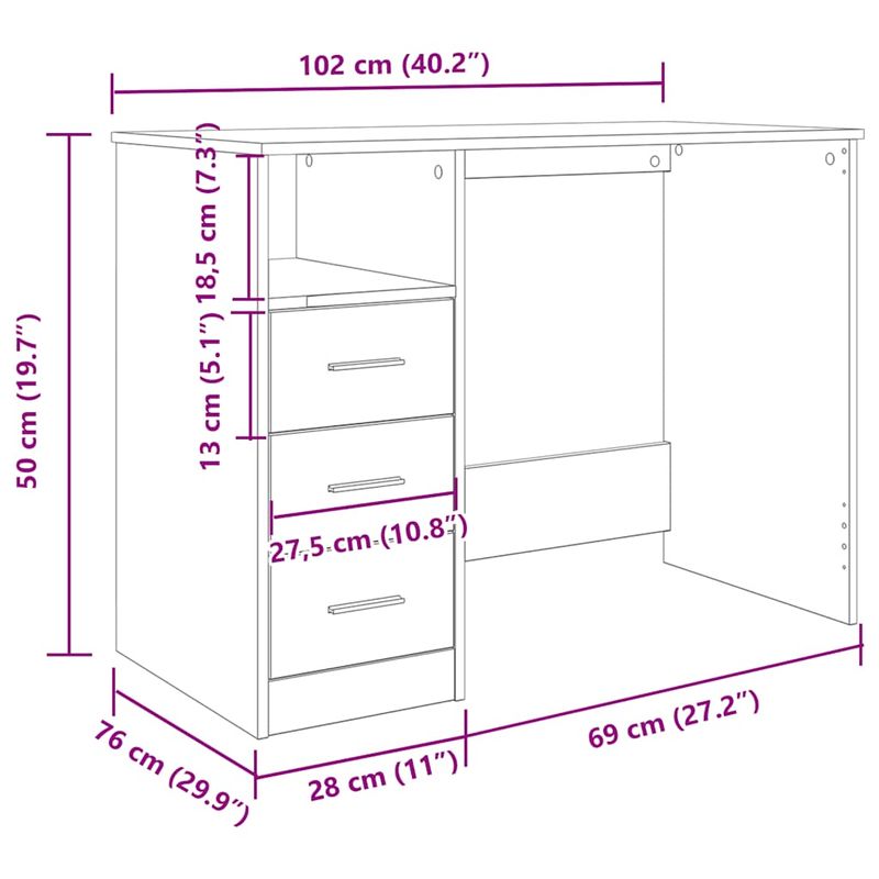 Casa si Gradina - Mobilier - Mese si birouri - Birouri - Birou, stejar artizanal, 102x76x50 cm, lemn prelucrat - Infinity.ro