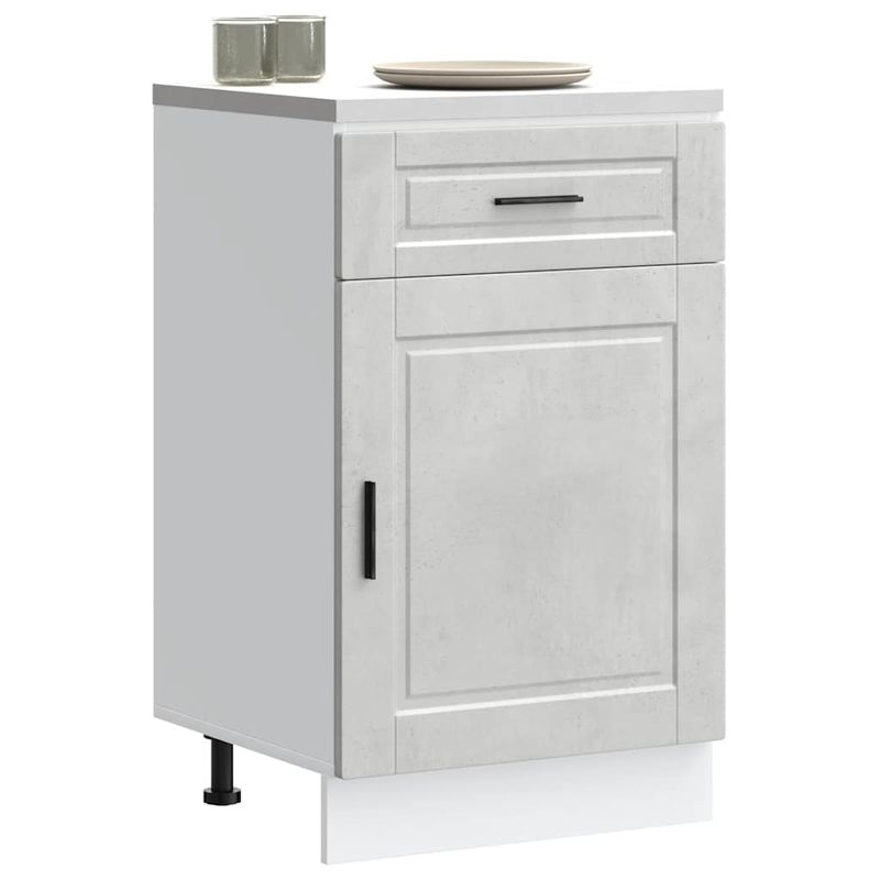 Casa si Gradina - Mobilier - Comode si corpuri - Corpuri bucatarie - Dulap de baza de bucatarie „Porto” Lemn prelucrat gri beton, model 1x dulap inferior (1 ușă 1 sertar), mărime 50x46x81.5 cm - Infinity.ro