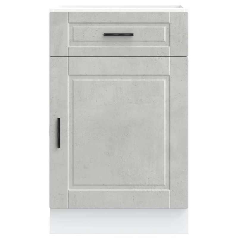 Casa si Gradina - Mobilier - Comode si corpuri - Corpuri bucatarie - Dulap de baza de bucatarie „Porto” Lemn prelucrat gri beton, model 1x dulap inferior (1 ușă 1 sertar), mărime 50x46x81.5 cm - Infinity.ro