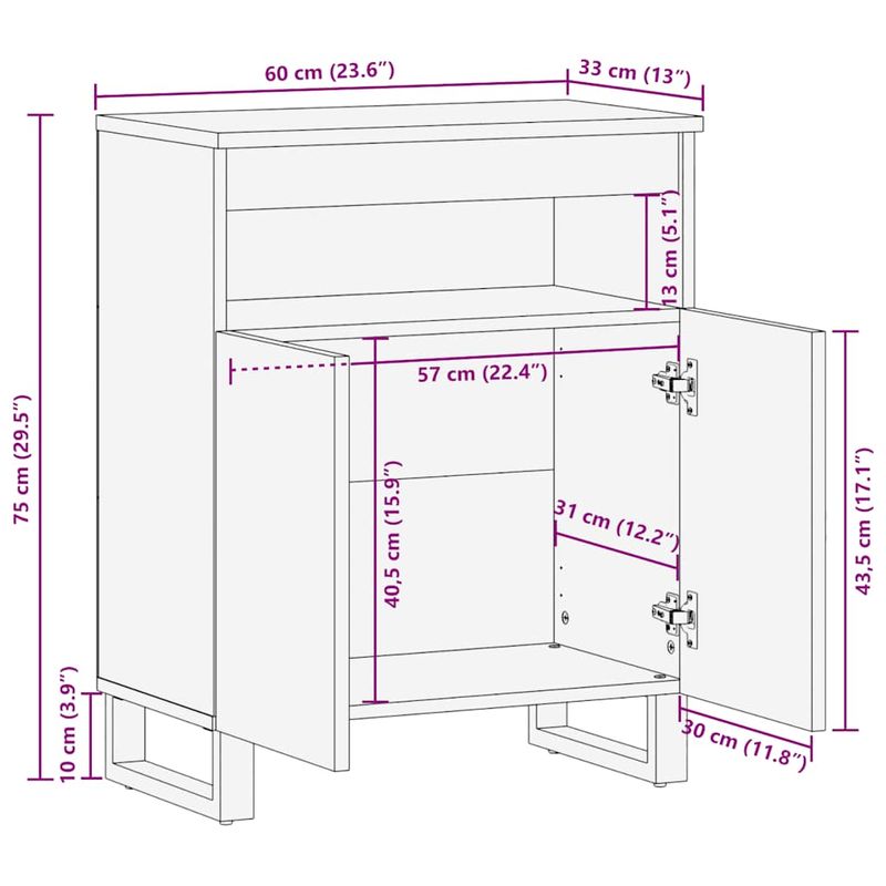 Casa si Gradina - Mobilier - Dulapuri si sifoniere - Dulapuri - Bufeta neagra 60x33x75 cm lemn masiv de mango - Infinity.ro