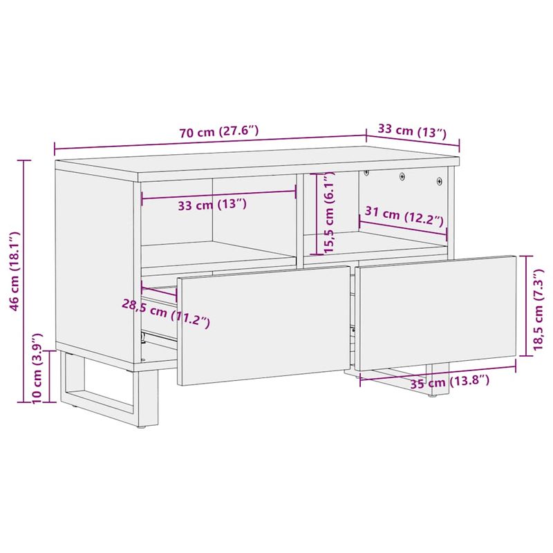 Casa si Gradina - Mobilier - Comode si corpuri - Comode - Comoda TV, negru, 70x33x46 cm, lemn masiv de mango - Infinity.ro
