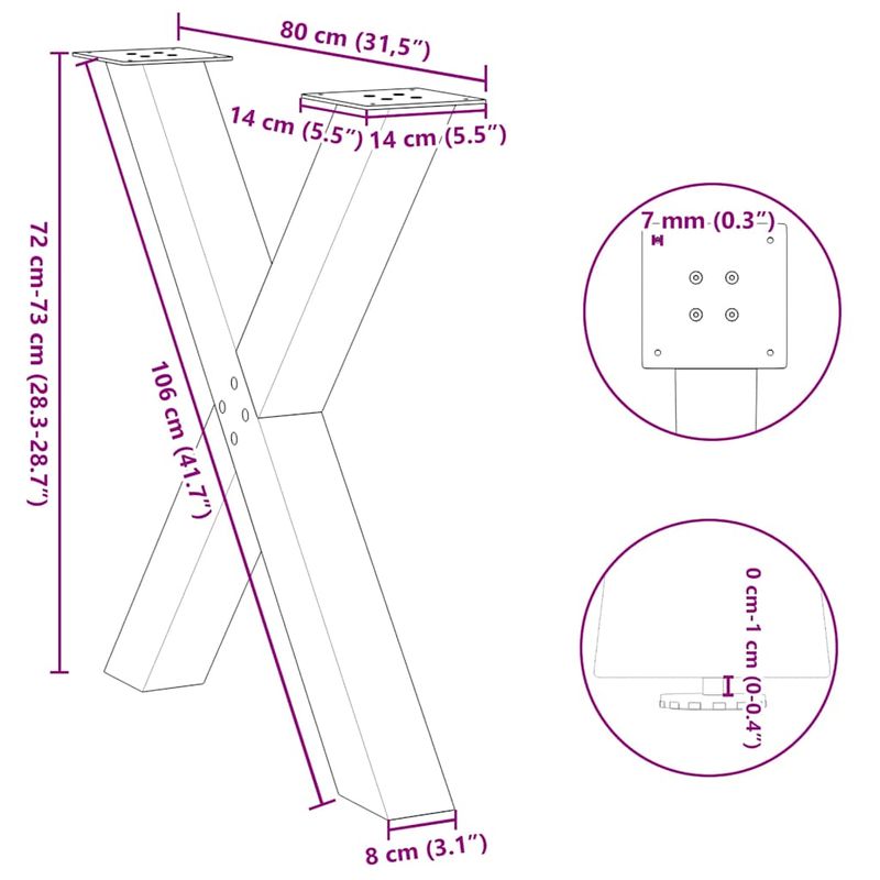Casa si Gradina - Mobilier - Feronerie si accesorii mobila - Picioare pentru masa in forma de X, 2 buc Antracit Otel, mărime 80x(72-73) cm (80 mm) - Infinity.ro