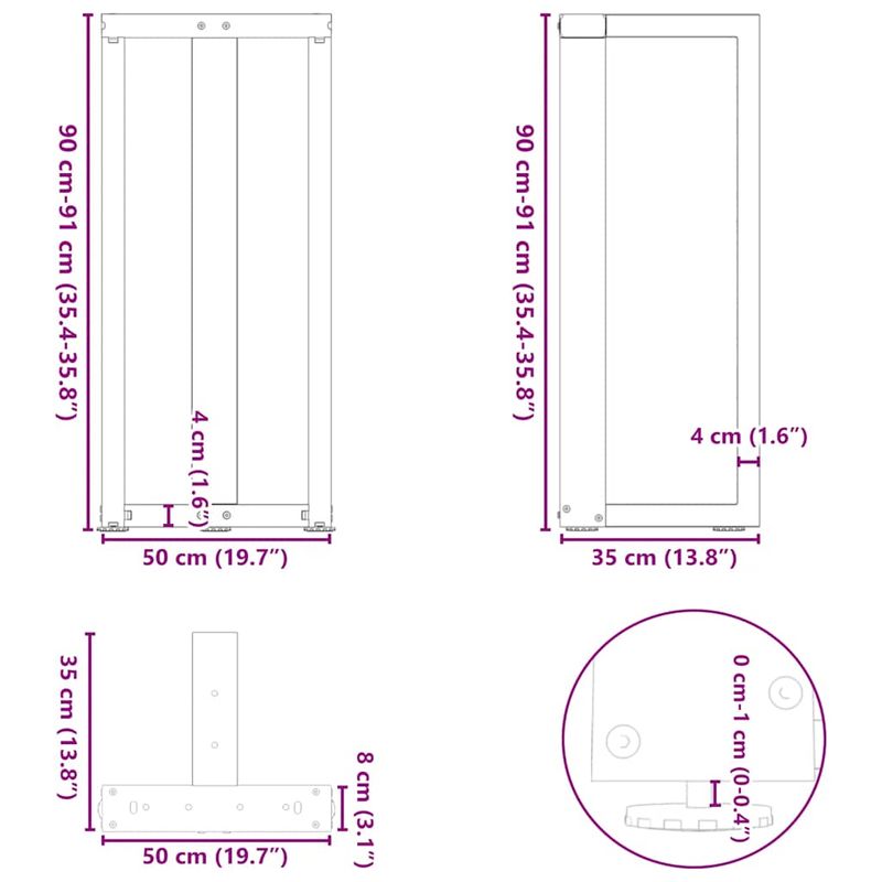 Casa si Gradina - Mobilier - Feronerie si accesorii mobila - Picioare pentru masa de bar in forma de T, 2 buc Negru Otel, mărime 50x35x(90-91) cm - Infinity.ro