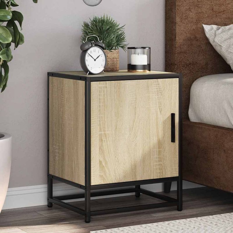 Casa si Gradina - Mobilier - Comode si corpuri - Noptiere - Noptiera din stejar Sonoma 40x31x50 cm lemn prelucrat si metal - Infinity.ro