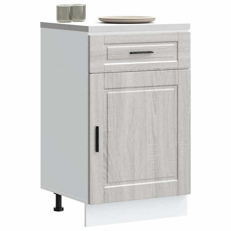 Casa si Gradina - Mobilier - Comode si corpuri - Corpuri bucatarie - Dulap de baza de bucatarie „Porto” Lemn prelucrat Sonoma gri, model 1x dulap inferior (1 ușă 1 sertar), mărime 50x46x81.5 cm - Infinity.ro