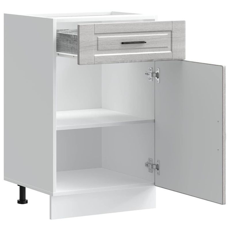 Casa si Gradina - Mobilier - Comode si corpuri - Corpuri bucatarie - Dulap de baza de bucatarie „Porto” Lemn prelucrat Sonoma gri, model 1x dulap inferior (1 ușă 1 sertar), mărime 50x46x81.5 cm - Infinity.ro