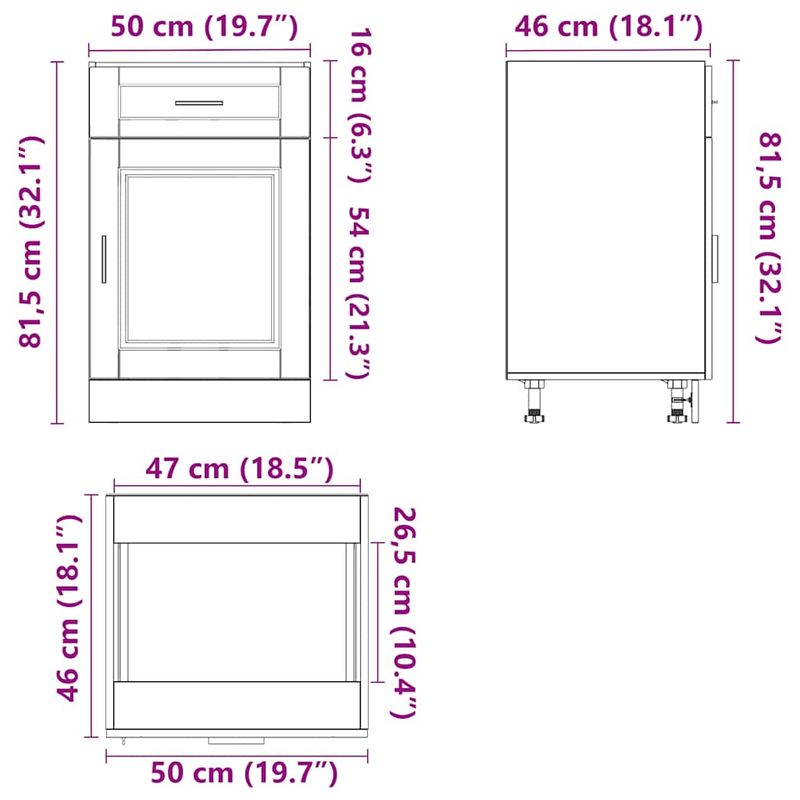 Casa si Gradina - Mobilier - Comode si corpuri - Corpuri bucatarie - Dulap de baza de bucatarie „Porto” Lemn prelucrat Sonoma gri, model 1x dulap inferior (1 ușă 1 sertar), mărime 50x46x81.5 cm - Infinity.ro