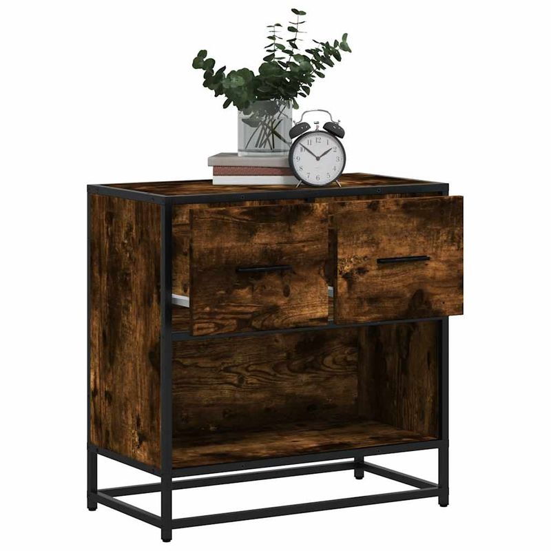 Casa si Gradina - Mobilier - Comode si corpuri - Noptiere - Noptiera stejar afumat 60x31x60 cm lemn prelucrat si metal - Infinity.ro