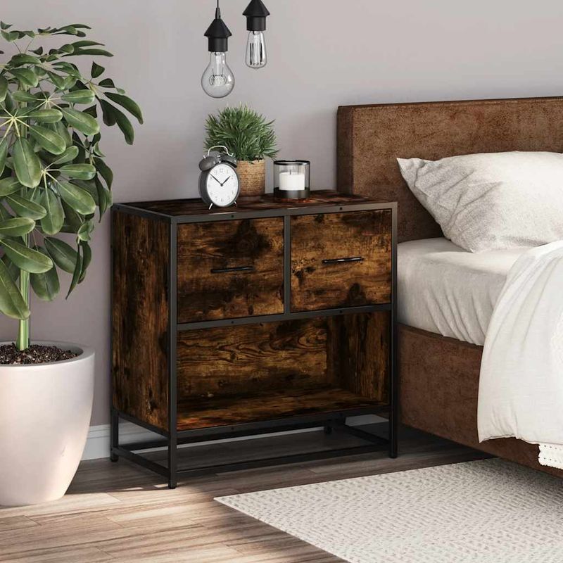 Casa si Gradina - Mobilier - Comode si corpuri - Noptiere - Noptiera stejar afumat 60x31x60 cm lemn prelucrat si metal - Infinity.ro