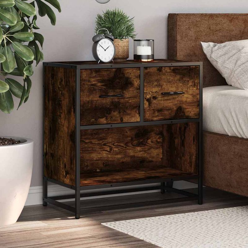 Casa si Gradina - Mobilier - Comode si corpuri - Noptiere - Noptiera stejar afumat 60x31x60 cm lemn prelucrat si metal - Infinity.ro