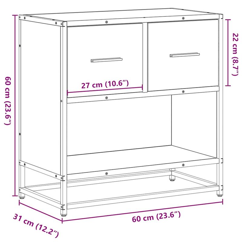 Casa si Gradina - Mobilier - Comode si corpuri - Noptiere - Noptiera stejar afumat 60x31x60 cm lemn prelucrat si metal - Infinity.ro