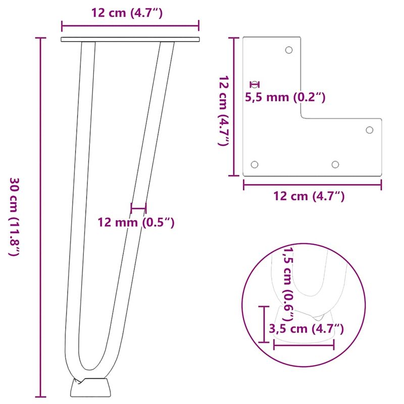 Casa si Gradina - Mobilier - Feronerie si accesorii mobila - Picioare de masa in ac de par 4 buc Antracit 30 cm Otel masiv, model 2 rods - Infinity.ro