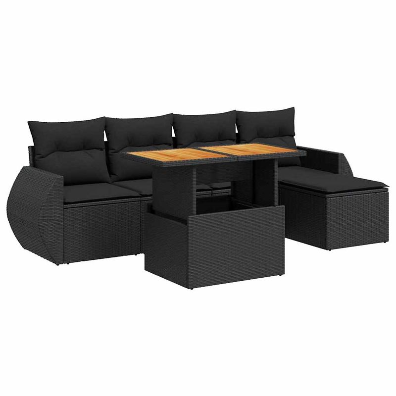 Casa si Gradina - Gradina si terasa - Mobilier exterior - Seturi mobila gradina - Set mobilier de gradina cu perne, 6 piese, negru, poliratan - Infinity.ro