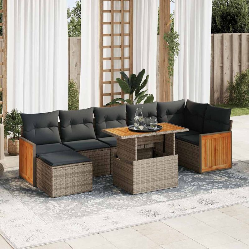 Casa si Gradina - Gradina si terasa - Mobilier exterior - Seturi mobila gradina - Set canapele gradina cu perne 7 piese gri poliratan/lemn acacia - Infinity.ro