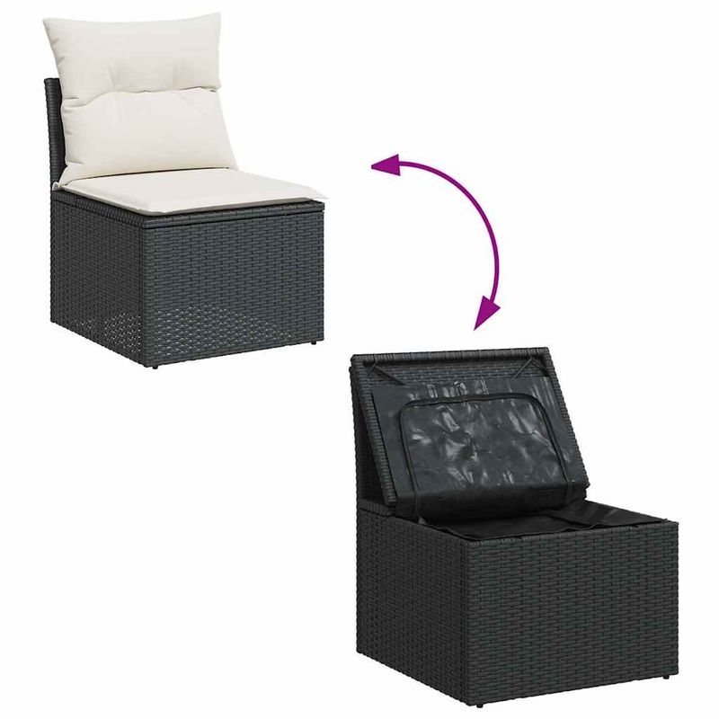 Casa si Gradina - Gradina si terasa - Mobilier exterior - Seturi mobila gradina - Set mobilier gradina perne 6 piese negru poliratan/lemn acacia - Infinity.ro