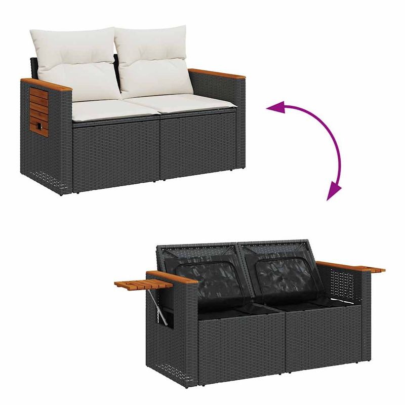Casa si Gradina - Gradina si terasa - Mobilier exterior - Seturi mobila gradina - Set mobilier gradina perne 6 piese negru poliratan/lemn acacia - Infinity.ro