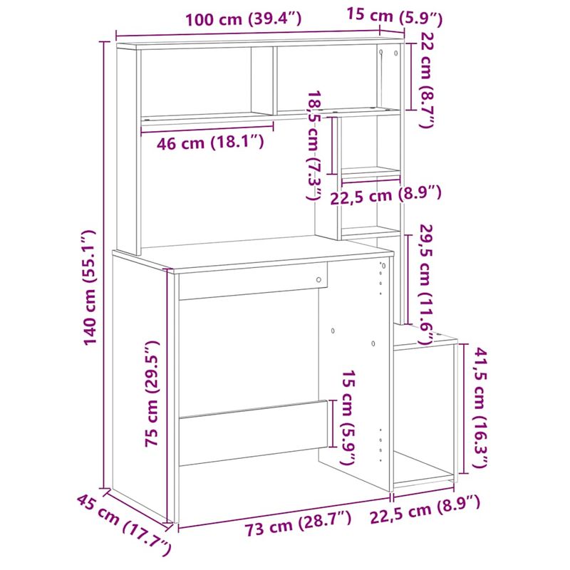 Casa si Gradina - Mobilier - Mese si birouri - Birouri - Birou cu rafturi, stejar sonoma, 100x45x140 cm, lemn compozit - Infinity.ro