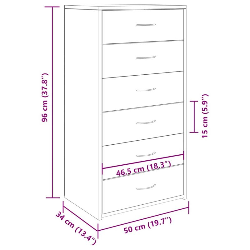 Casa si Gradina - Mobilier - Comode si corpuri - Comode - Servanta cu 6 sertare, Stejar artizanal, 50 x 34 x 96 cm, PAL - Infinity.ro