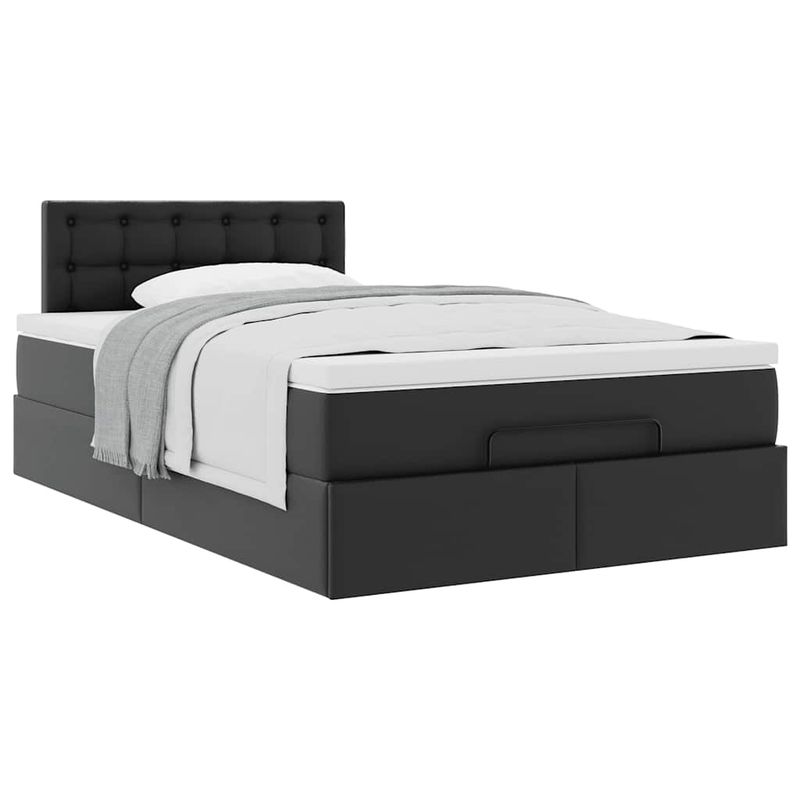 Casa si Gradina - Mobilier - Paturi si accesorii - Paturi - Cadru de pat otoman saltea neagra 120x200cm piele artificiala - Infinity.ro