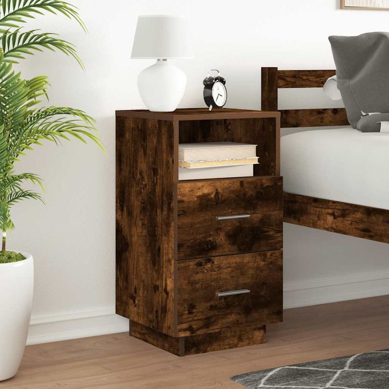 Casa si Gradina - Mobilier - Comode si corpuri - Noptiere - Noptiera cu 2 sertare stejar afumat 36x36x68 cm - Infinity.ro