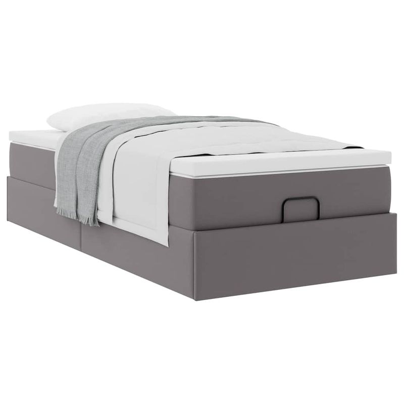 Casa si Gradina - Mobilier - Paturi si accesorii - Paturi - Cadru de pat otoman cu saltea gri 90x200cm piele artificiala - Infinity.ro