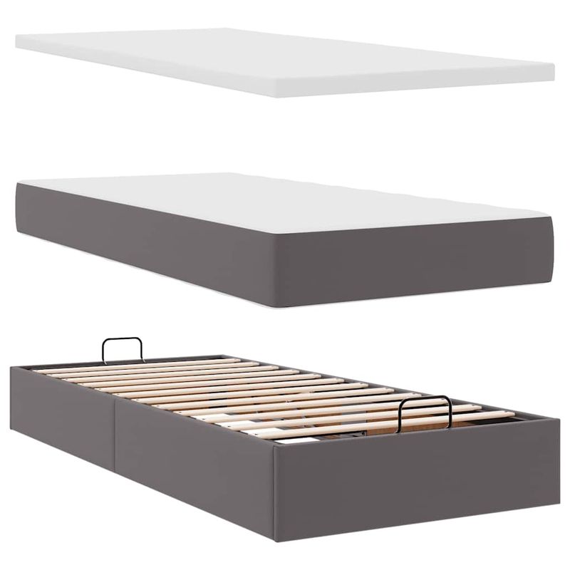 Casa si Gradina - Mobilier - Paturi si accesorii - Paturi - Cadru de pat otoman cu saltea gri 90x200cm piele artificiala - Infinity.ro