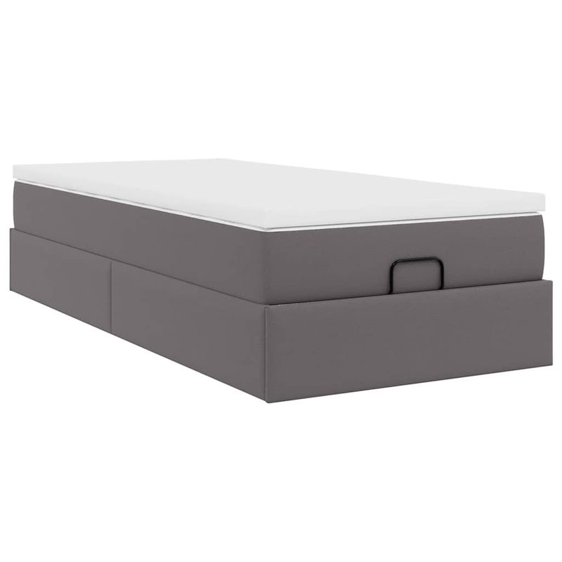 Casa si Gradina - Mobilier - Paturi si accesorii - Paturi - Cadru de pat otoman cu saltea gri 90x200cm piele artificiala - Infinity.ro