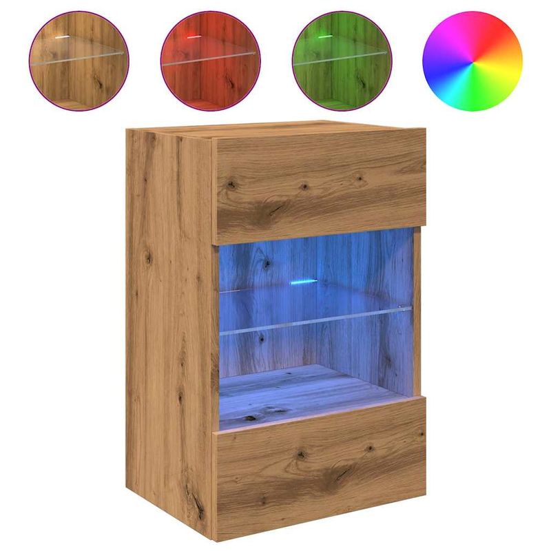 Casa si Gradina - Mobilier - Comode si corpuri - Comode - Comode TV cu lumini LED, 2 buc. Stejar artizanal 40x30x60,5 cm - Infinity.ro