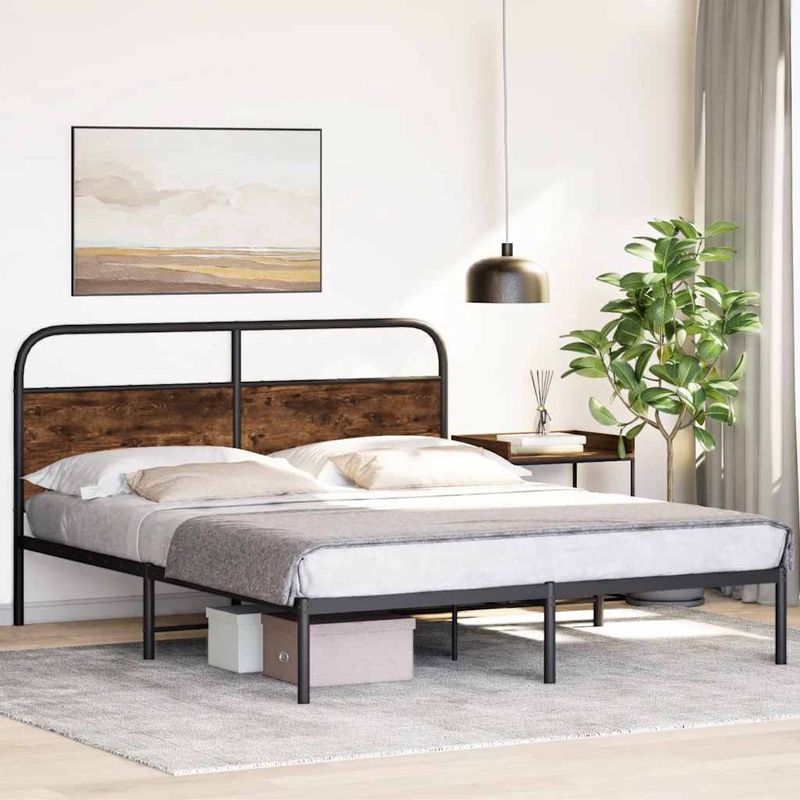 Casa si Gradina - Mobilier - Paturi si accesorii - Paturi - Cadru pat fara saltea stejar fumuriu 150x200 cm lemn prelucrat - Infinity.ro