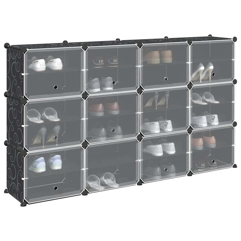 Casa si Gradina - Mobilier - Organizare si depozitare - Organizator incaltaminte - Organizator cub de depozitare cu usi, 12 cuburi, negru, PP - Infinity.ro