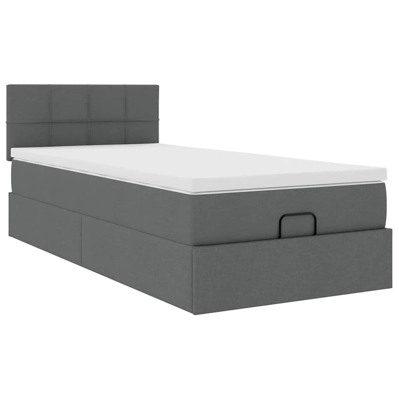 Casa si Gradina - Mobilier - Paturi si accesorii - Paturi - Pat otoman cu saltea tesatura gri inchis 90x200 cm, model cu blocuri pătrate - Infinity.ro