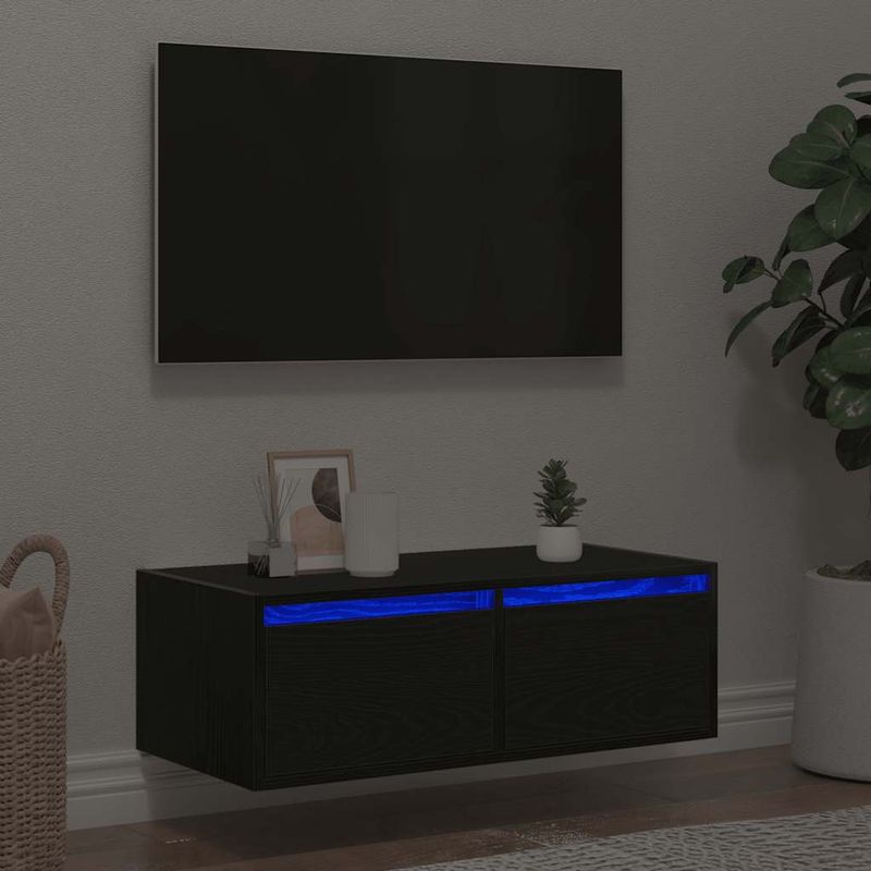 Casa si Gradina - Mobilier - Comode si corpuri - Comode - Dulap TV cu lumini LED Stejar negru 75x35,5x25 cm - Infinity.ro