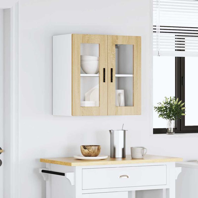 Casa si Gradina - Mobilier - Comode si corpuri - Corpuri bucatarie - Dulap de bucatarie cu usa de sticla din stejar Sonoma „Porto”., model 1x dulap de perete din sticlă (2 uși), mărime 60x31x60 cm - Infinity.ro