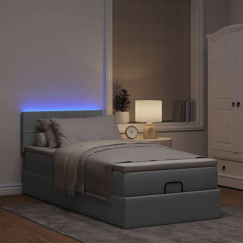 Casa si Gradina - Mobilier - Paturi si accesorii - Paturi - Pat otoman cu saltea tesatura gri deschis 100x200 cm, model cu blocuri pătrate - Infinity.ro