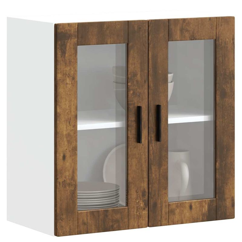 Casa si Gradina - Mobilier - Comode si corpuri - Corpuri bucatarie - Dulap de bucatarie cu usa din sticla stejar afumat „Porto”., model 1x dulap de perete din sticlă (2 uși), mărime 60x31x60 cm - Infinity.ro