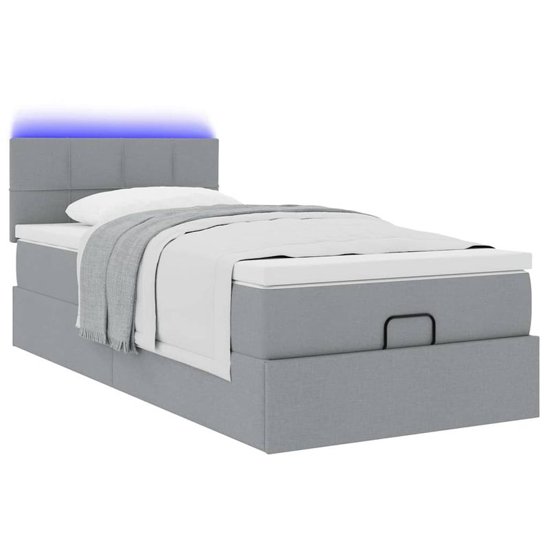 Casa si Gradina - Mobilier - Paturi si accesorii - Paturi - Pat otoman cu saltea tesatura gri deschis 100x200 cm, model cu blocuri pătrate - Infinity.ro