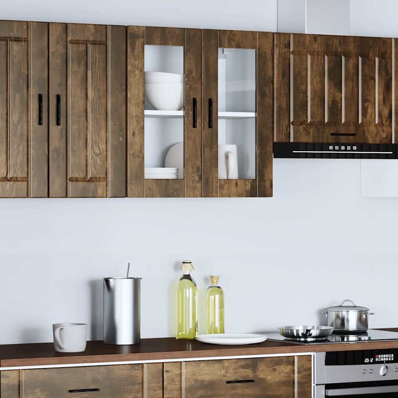 Casa si Gradina - Mobilier - Comode si corpuri - Corpuri bucatarie - Dulap de bucatarie cu usa din sticla stejar afumat „Porto”., model 1x dulap de perete din sticlă (2 uși), mărime 60x31x60 cm - Infinity.ro