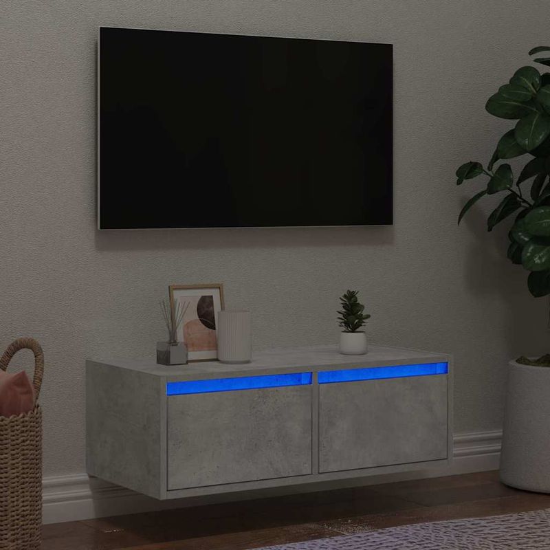 Casa si Gradina - Mobilier - Comode si corpuri - Comode - Comoda TV cu lumini LED, gri beton, 75x35,5x25 cm - Infinity.ro