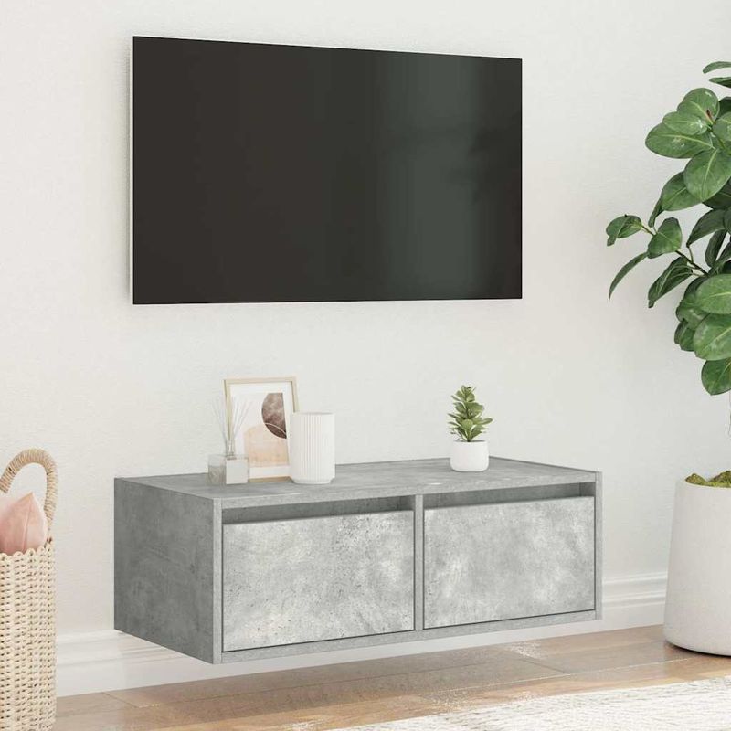 Casa si Gradina - Mobilier - Comode si corpuri - Comode - Comoda TV cu lumini LED, gri beton, 75x35,5x25 cm - Infinity.ro
